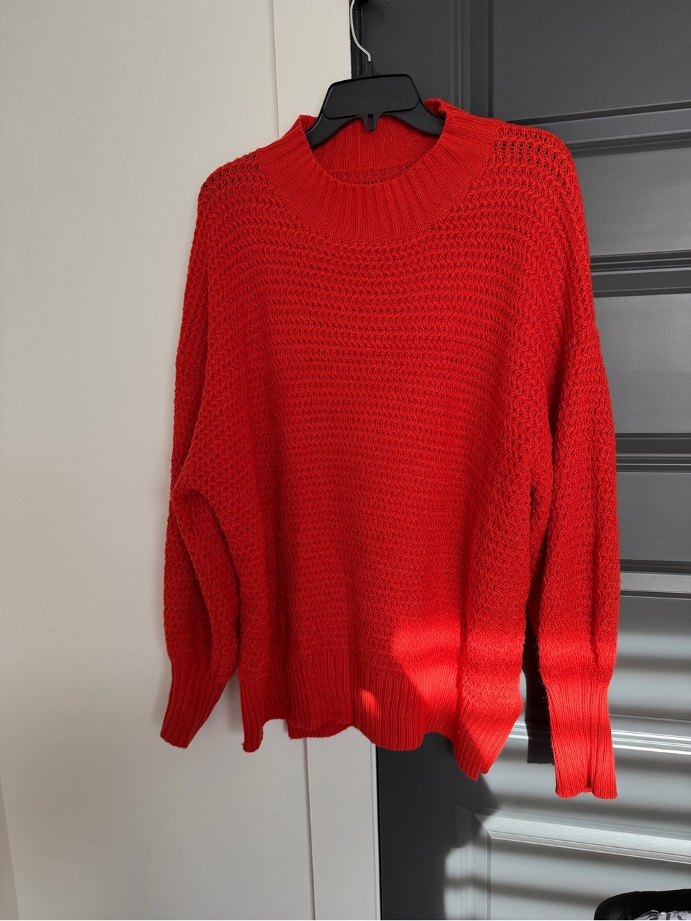 Bright Red Crewneck Textured Knit Sweater